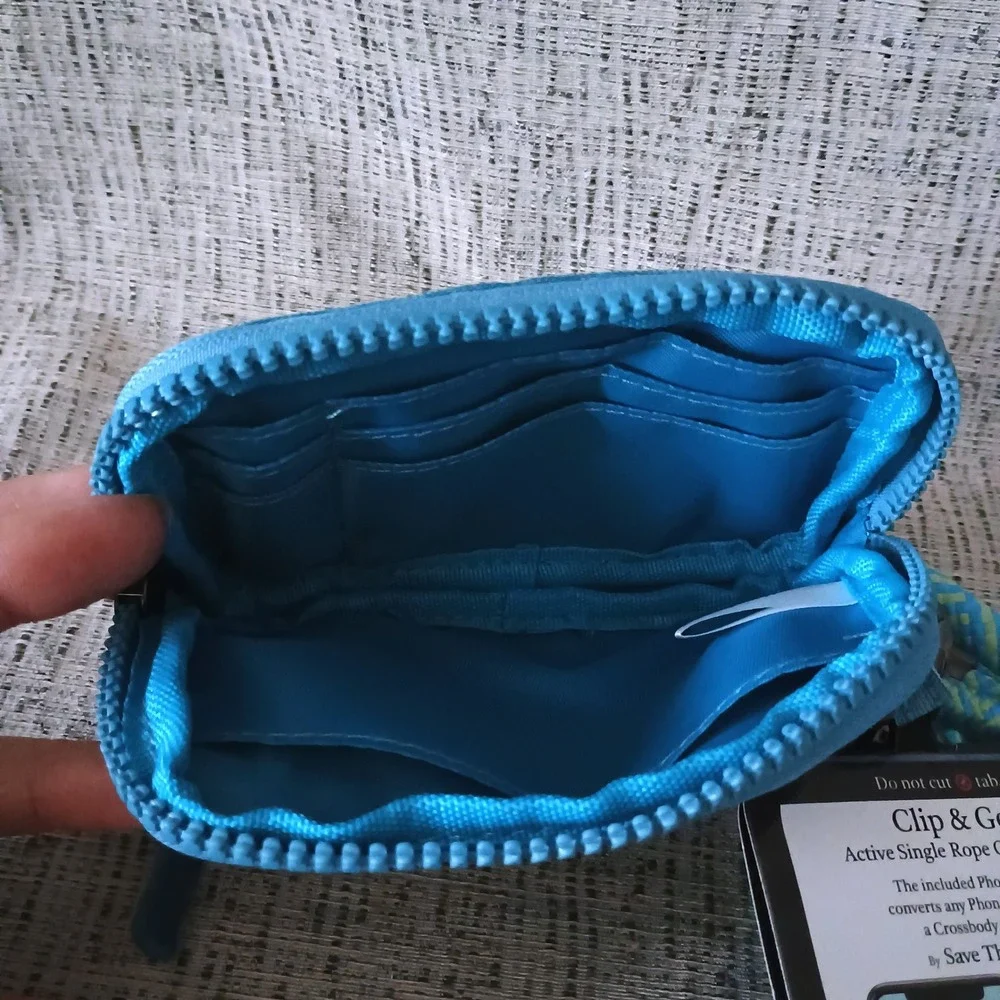 Save The Girls Clip & Go RFID Single Rope Crossbody Pouch Phone Strap Aqua NEW